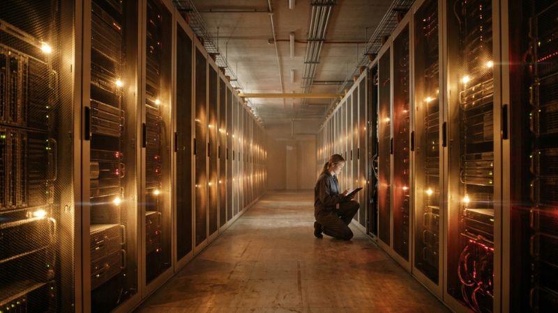 Advanced AI infrastructure and computing data facilities running high-performance machine learning models.