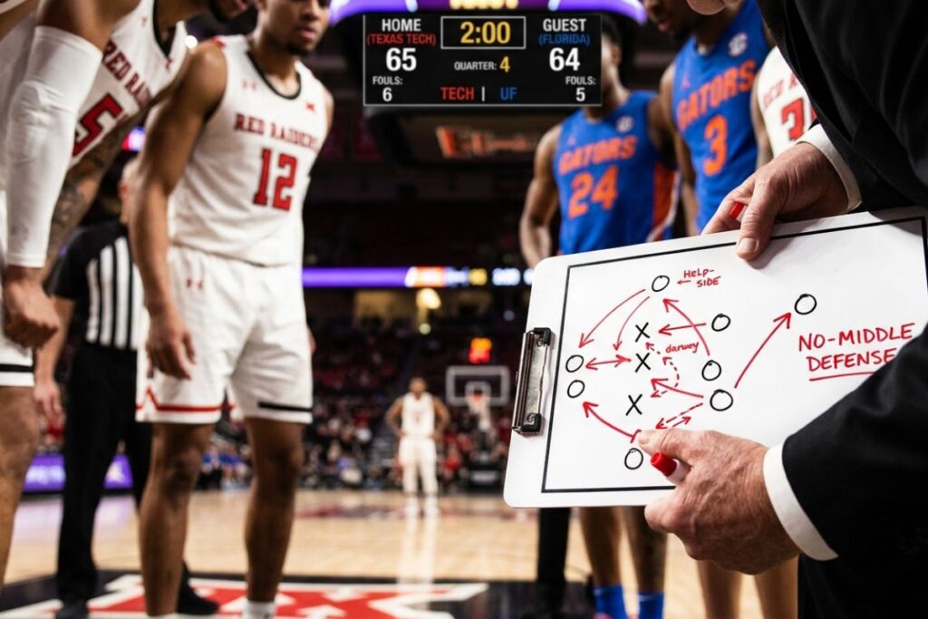 Unpacking March Madness History: Texas Tech Vs Florida Key Stats & Records Texas Tech defensive whiteboard showing tactical adjustment for Florida game strategy